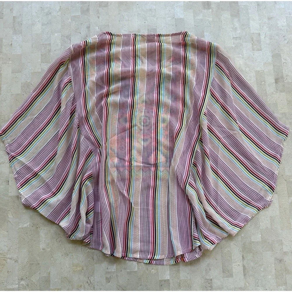 Savanna Jane NWT Stripe Floral Embroidered Flowy Top S Colorful Boho Poncho - Picture 6 of 7